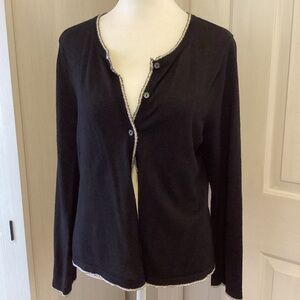 Sigrid Olsen Black with White Cardigan Sweater Sz M
